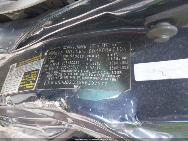 2008 Kia Sedona Ex მანქანა იყიდება აუქციონზე, vin: KNDMB233686207577, აუქციონის ნომერი: 45537533