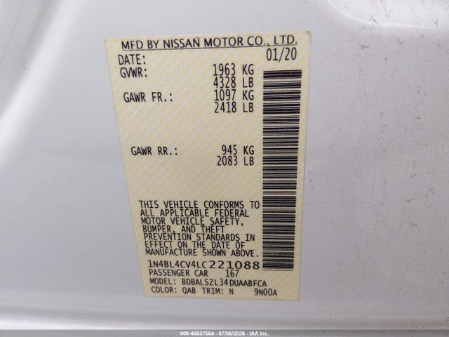 1N4BL4CV4LC221088 Nissan Altima Sr Fwd