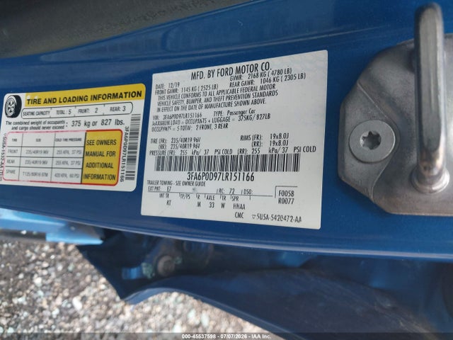Auction sale of the 2020 Ford Fusion Titanium, vin: 3FA6P0D97LR151166, lot number: 45537598