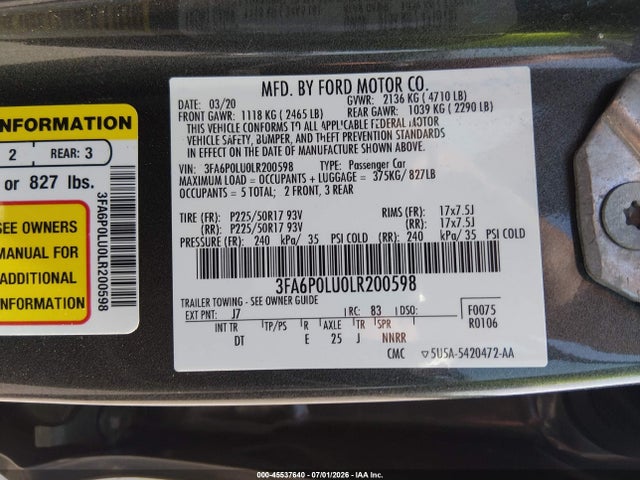 Ford Fusion Hybrid Se 2020 3FA6P0LU0LR200598 Image 9