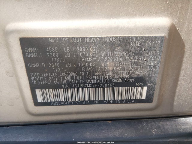 Продаж на аукціоні авто 2014 Subaru Outback 2.5i Limited, vin: 4S4BRCMC7E3238465, номер лоту: 45537642