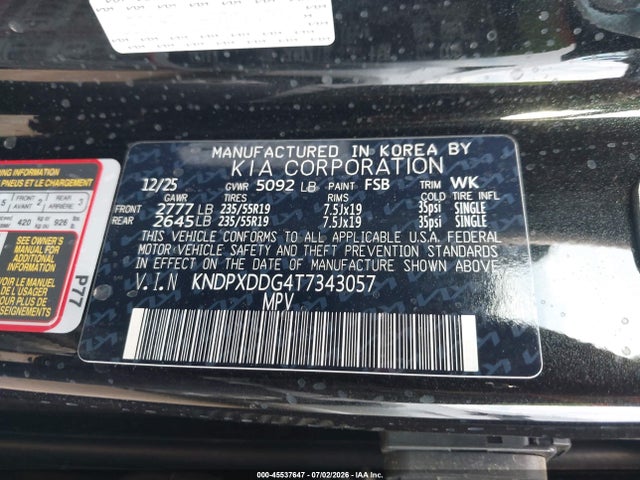 Продажа на аукционе авто 2026 Kia Sportage Hybrid Sx-prestige, vin: KNDPXDDG4T7343057, номер лота: 45537647