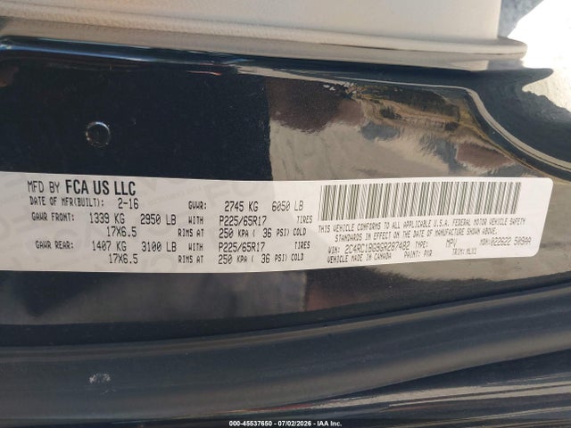 2016 Chrysler Town & Country Touring მანქანა იყიდება აუქციონზე, vin: 2C4RC1BG9GR287482, აუქციონის ნომერი: 45537650
