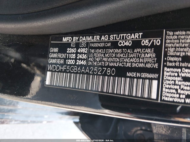Продаж на аукціоні авто 2010 Mercedes-benz E 350, vin: WDDHF5GB6AA252780, номер лоту: 45537655