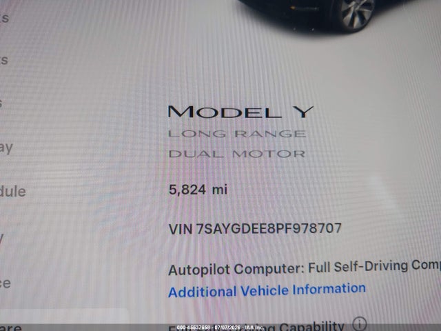 Продажа на аукционе авто 2023 Tesla Model Y Awd/long Range Dual Motor All-wheel Drive, vin: 7SAYGDEE8PF978707, номер лота: 45537658