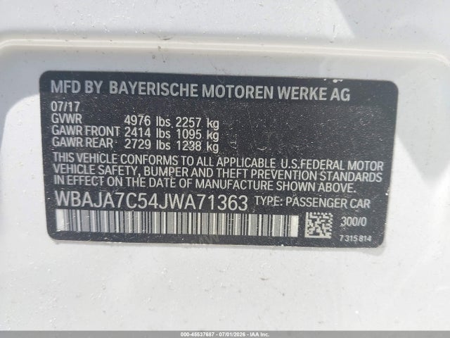 Aukcja sprzedaży 2018 Bmw 530i Xdrive, vin: WBAJA7C54JWA71363, numer aukcji: 45537687