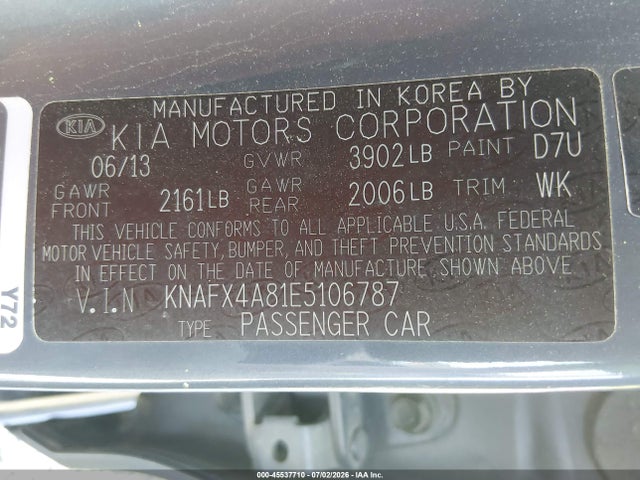 Продажа на аукционе авто 2014 Kia Forte Ex, vin: KNAFX4A81E5106787, номер лота: 45537710