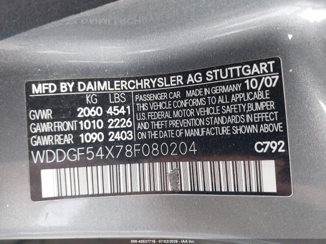Продаж на аукціоні авто 2008 Mercedes-benz C 300 Luxury/sport, vin: WDDGF54X78F080204, номер лоту: 45537716