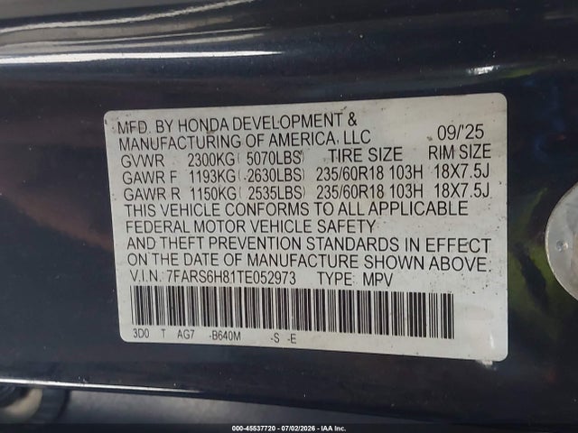 7FARS6H81TE052973 Honda Cr-v Hybrid Awd Sport-l