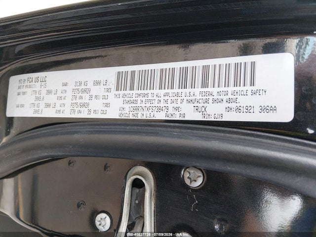 45537728 :رقم المزاد ، 1C6RR7NTXFS738479 vin ، 2015 Ram 1500 Laramie مزاد بيع