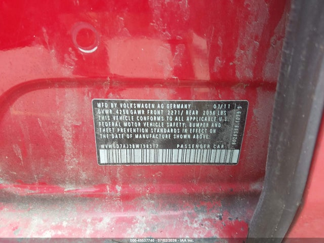2011 Volkswagen Gti 4-door მანქანა იყიდება აუქციონზე, vin: WVWGD7AJ3BW198317, აუქციონის ნომერი: 45537740