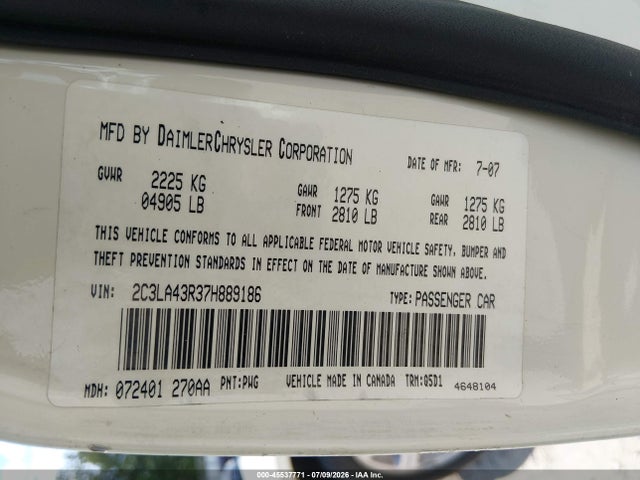 45537771 :رقم المزاد ، 2C3LA43R37H889186 vin ، 2007 Chrysler 300 مزاد بيع