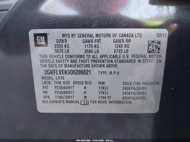 Продажа на аукционе авто 2013 Gmc Terrain Slt-1, vin: 2GKFLVEK9D6286621, номер лота: 45537806
