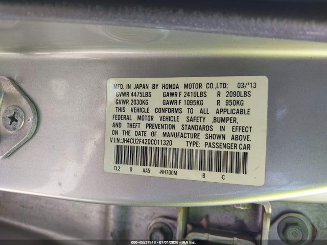 Продажа на аукционе авто 2013 Acura Tsx 2.4, vin: JH4CU2F42DC011320, номер лота: 45537818