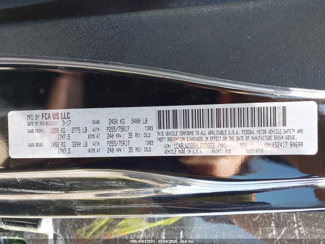 2017 Jeep Wrangler Unlimited Sport მანქანა იყიდება აუქციონზე, vin: 1C4BJWDG5HL622653, აუქციონის ნომერი: 45537831