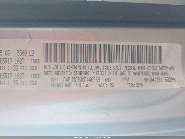 Продажа на аукционе авто 2019 Jeep Cherokee Latitude 4x4, vin: 1C4PJMCB0KD440389, номер лота: 45537837