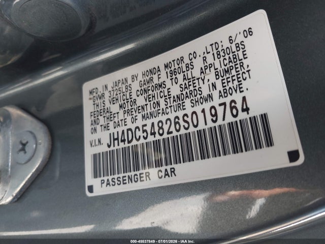 2006 Acura Rsx მანქანა იყიდება აუქციონზე, vin: JH4DC54826S019764, აუქციონის ნომერი: 45537849