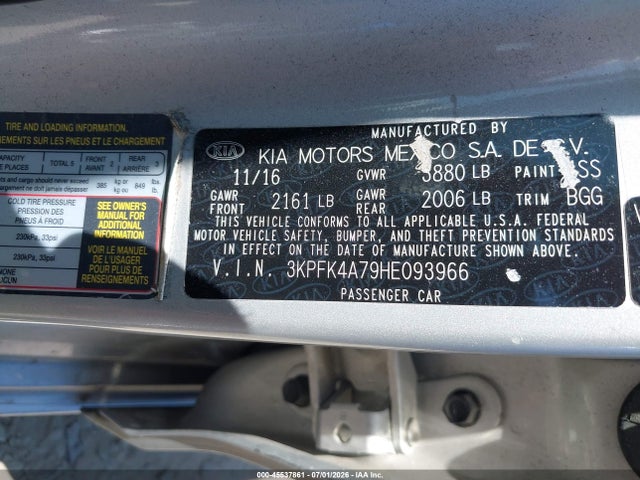 3KPFK4A79HE093966 KIA FORTE LX