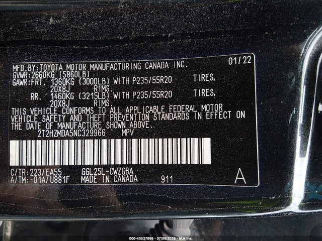 Aukcja sprzedaży 2022 Lexus Rx 350, vin: 2T2HZMDA5NC329966, numer aukcji: 45537866