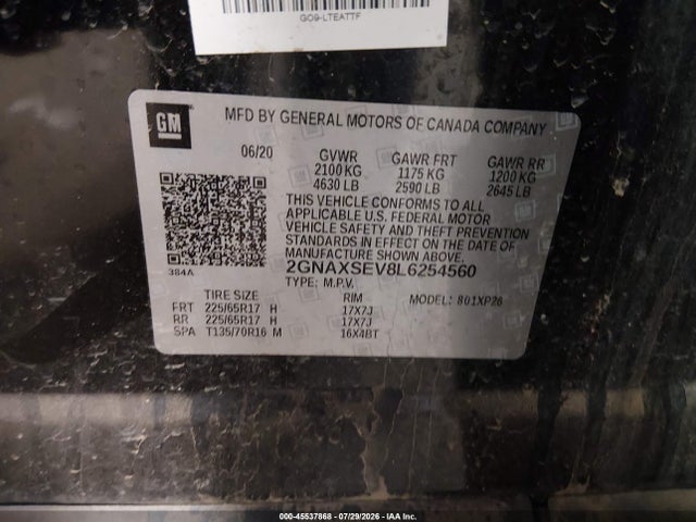Chevrolet Equinox Awd Ls 2020 2GNAXSEV8L6254560 Image 9