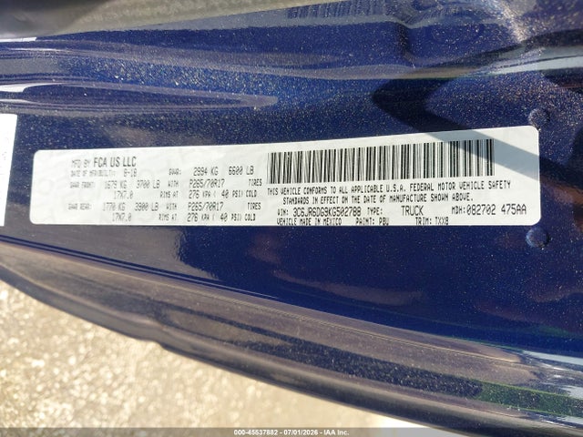 Aukcja sprzedaży 2019 Ram 1500 Classic, vin: 3C6JR6DG9KG502788, numer aukcji: 45537882