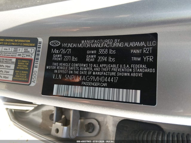 5NPLL4AG9MH044417 Hyundai ELANTRA SE