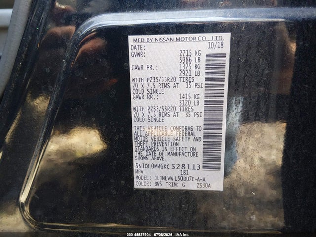 2019 Infiniti Qx60 Luxe მანქანა იყიდება აუქციონზე, vin: 5N1DL0MM6KC528113, აუქციონის ნომერი: 45537904