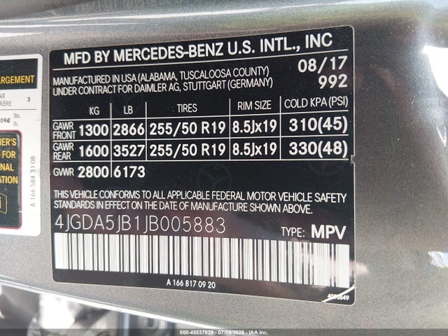 Продажа на аукционе авто 2018 Mercedes-benz Gle 350, vin: 4JGDA5JB1JB005883, номер лота: 45537925
