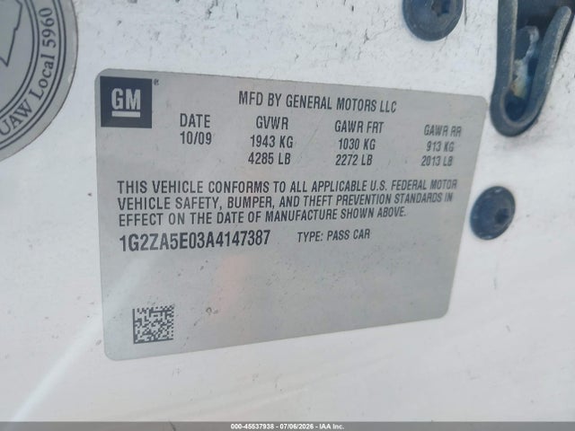 Aukcja sprzedaży 2010 Pontiac G6, vin: 1G2ZA5E03A4147387, numer aukcji: 45537938