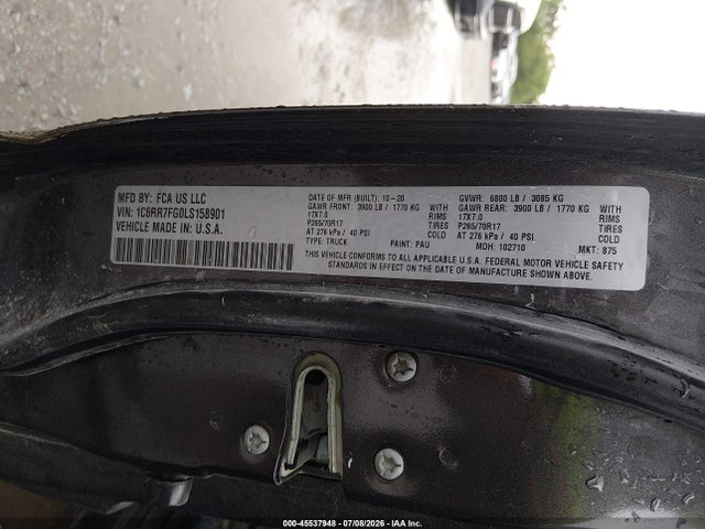 2020 Ram 1500 Classic Tradesman  4x4 6'4 Box მანქანა იყიდება აუქციონზე, vin: 1C6RR7FG0LS158901, აუქციონის ნომერი: 45537948