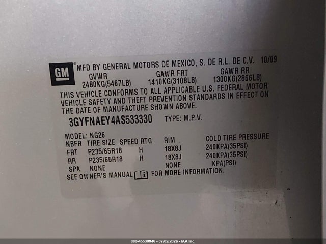 Продажа на аукционе авто 2010 Cadillac Srx Luxury Collection, vin: 3GYFNAEY4AS533330, номер лота: 45538046