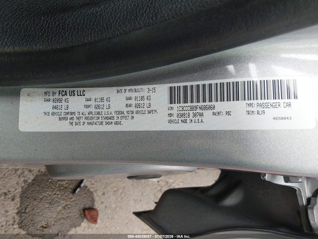45538057 :رقم المزاد ، 1C3CCCBB9FN686060 vin ، 2015 Chrysler 200 S مزاد بيع