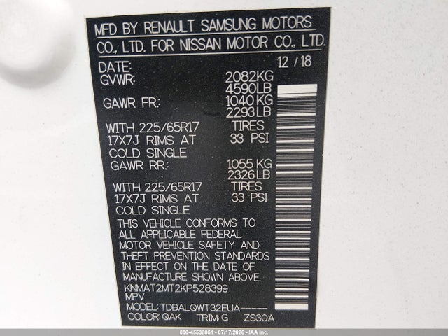 Nissan ROGUE SV 2019 KNMAT2MT2KP528399 Image 9