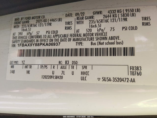 1FBAX9Y88PKA06937 Ford Transit-350 Passenger Van Xl/xlt