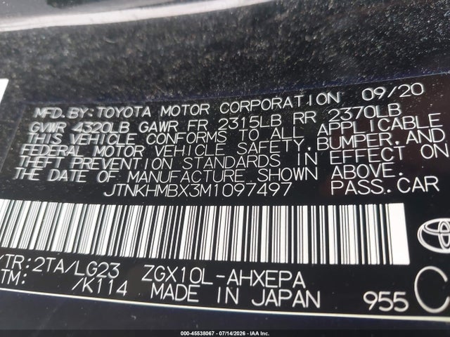 Продажа на аукционе авто 2021 Toyota C-hr Limited, vin: JTNKHMBX3M1097497, номер лота: 45538067