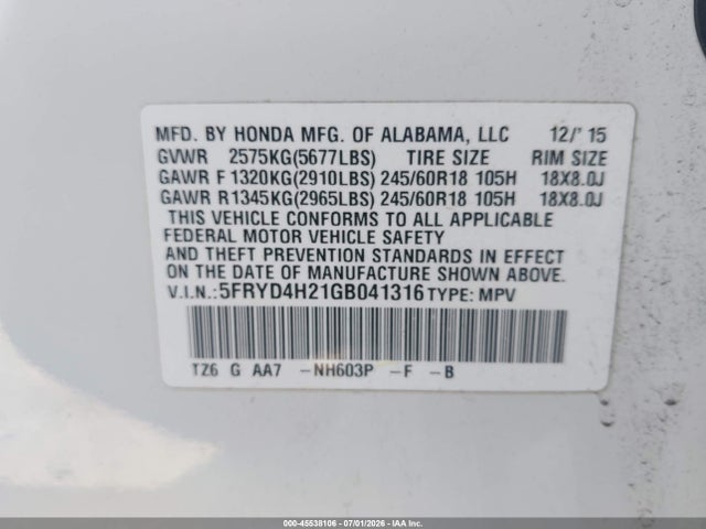 2016 Acura Mdx Acurawatch Plus Package მანქანა იყიდება აუქციონზე, vin: 5FRYD4H21GB041316, აუქციონის ნომერი: 45538106