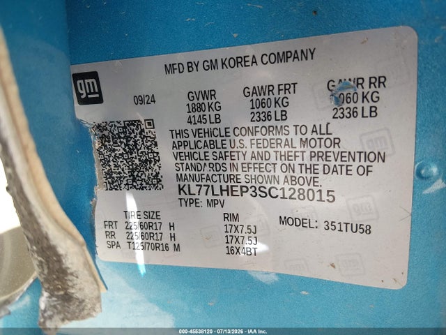 KL77LHEP3SC128015 Chevrolet Trax Fwd Lt