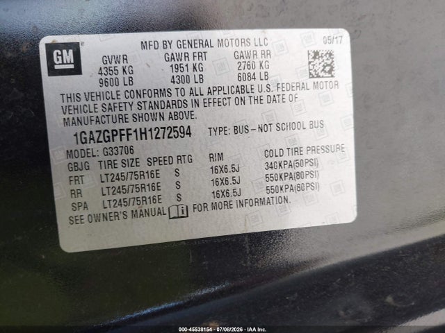 Chevrolet Express 3500 Lt 2017 1GAZGPFF1H1272594 Image 9
