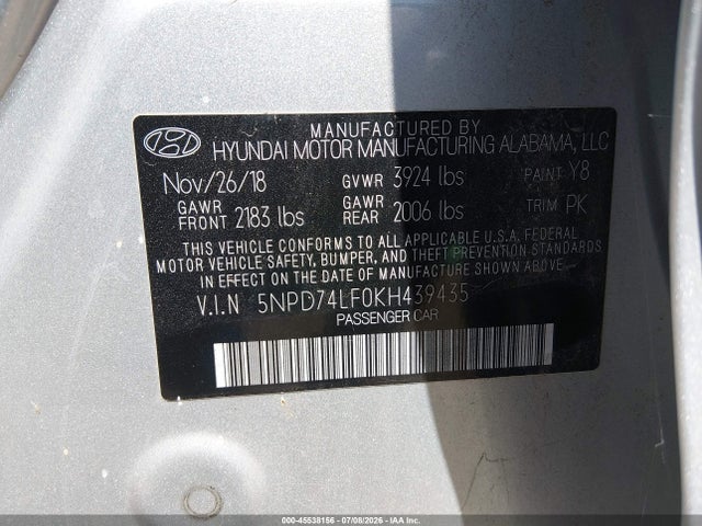 Hyundai ELANTRA SE 2019 5NPD74LF0KH439435 Image 9