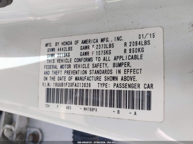 2015 Acura Tlx მანქანა იყიდება აუქციონზე, vin: 19UUB1F3XFA013636, აუქციონის ნომერი: 45538157