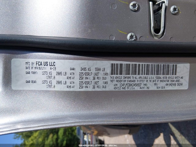 Продаж на аукціоні авто 2019 Jeep Cherokee Latitude 4x4, vin: 1C4PJMCB0KD450937, номер лоту: 45538163