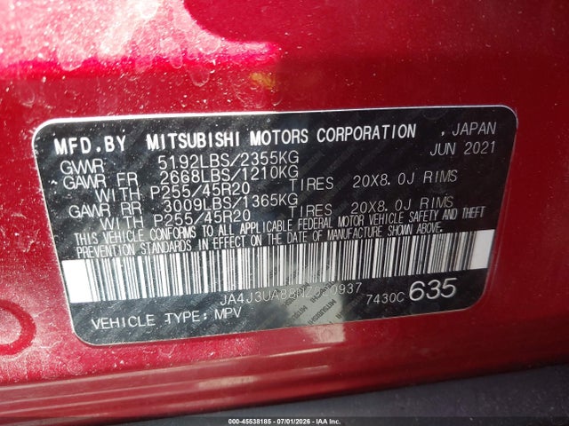 2022 Mitsubishi Outlander Black Edition 2wd/se 2.5 2wd/se Launch Edition 2wd მანქანა იყიდება აუქციონზე, vin: JA4J3UA88NZ020937, აუქციონის ნომერი: 45538185