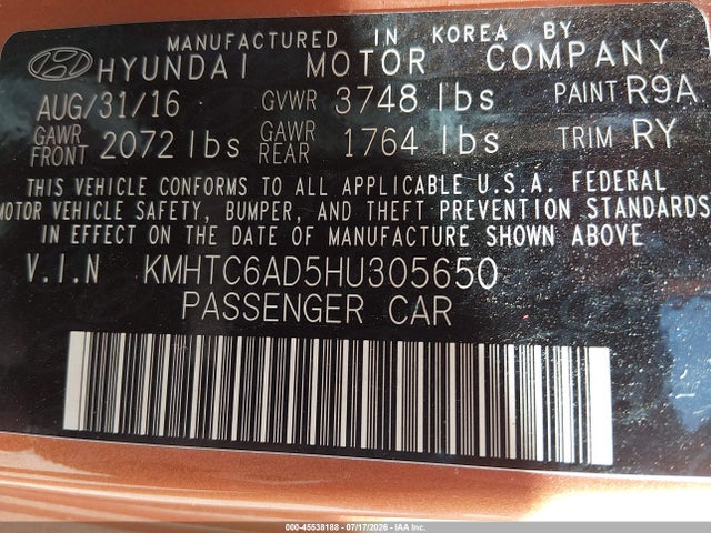 Hyundai Veloster 2017 KMHTC6AD5HU305650 Image 9