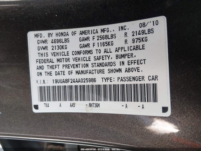Продажа на аукционе авто 2010 Acura Tl 3.5, vin: 19UUA8F24AA025986, номер лота: 45538190