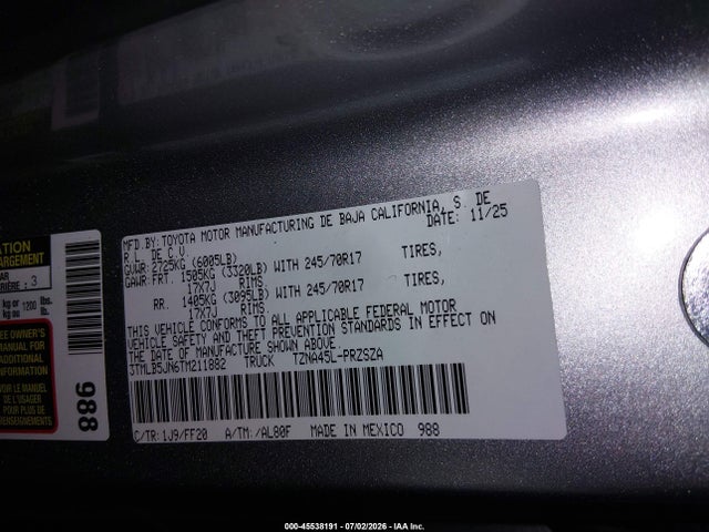 Toyota Tacoma Sr5 2026 3TMLB5JN6TM211882 Image 9