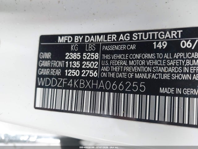 2017 Mercedes-benz E 300 4matic მანქანა იყიდება აუქციონზე, vin: WDDZF4KBXHA066255, აუქციონის ნომერი: 45538199