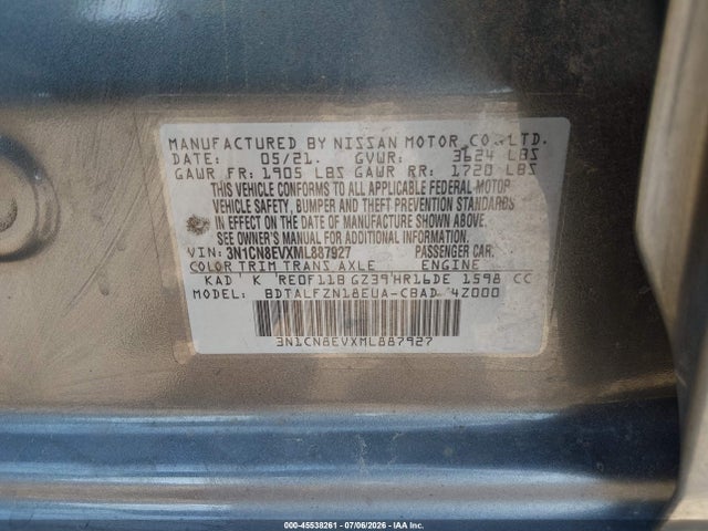 Продажа на аукционе авто 2021 Nissan Versa Sv Xtronic Cvt, vin: 3N1CN8EVXML887927, номер лота: 45538261