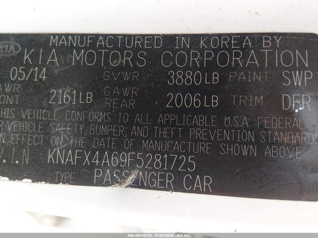 2015 Kia Forte Lx მანქანა იყიდება აუქციონზე, vin: KNAFX4A69F5281725, აუქციონის ნომერი: 45538276