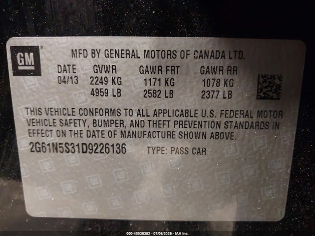 Aukcja sprzedaży 2013 Cadillac Xts Standard, vin: 2G61N5S31D9226136, numer aukcji: 45538352