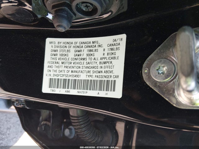 Продажа на аукционе авто 2018 Honda Civic Lx, vin: 2HGFC2F52JH554901, номер лота: 45538358